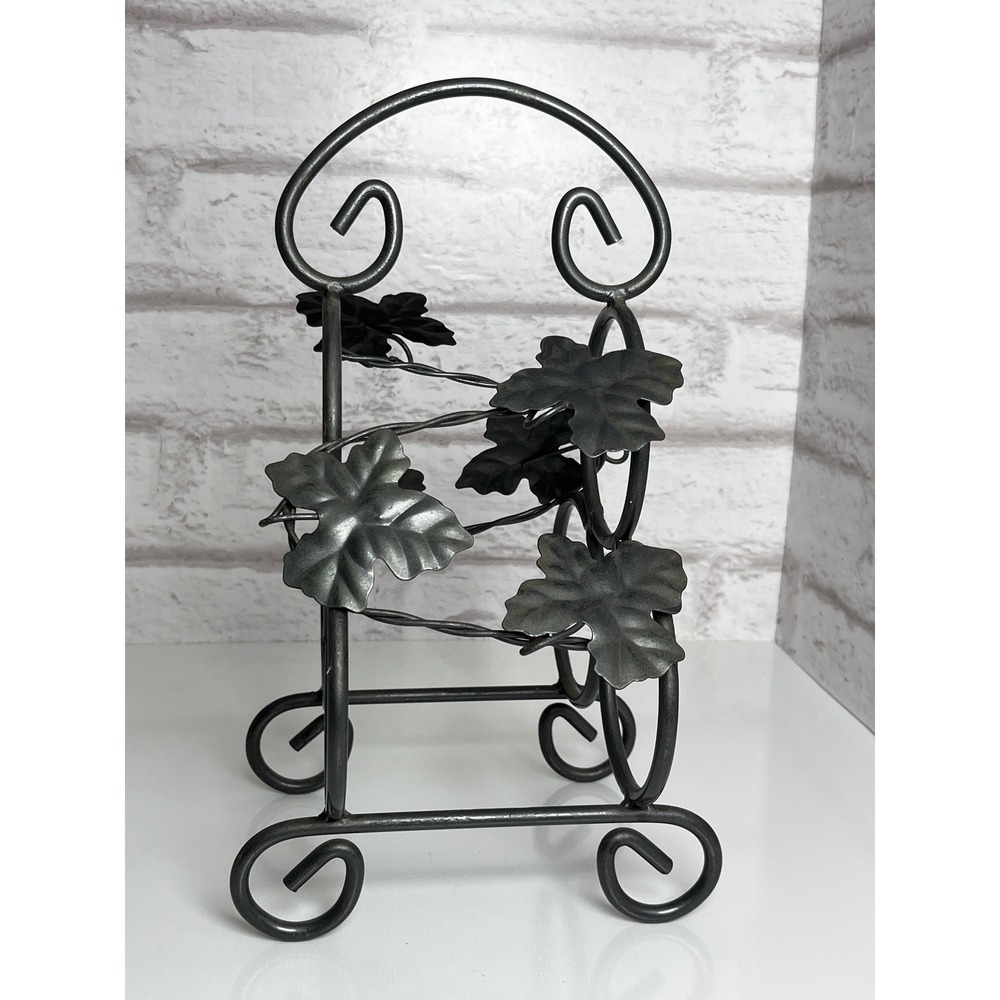 Vintage Wrought Iron 3 Bottle Wine Rack Grapevine Leaf Scroll Countertop Holder